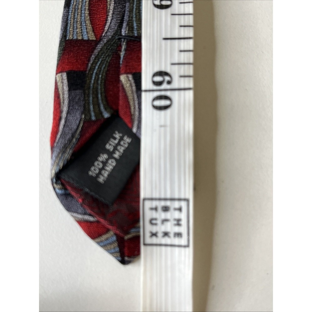 Antonia Collection EXTRA LONG Italian 100% Silk Tie Red Silver Geometric Career - Picture 6 of 6